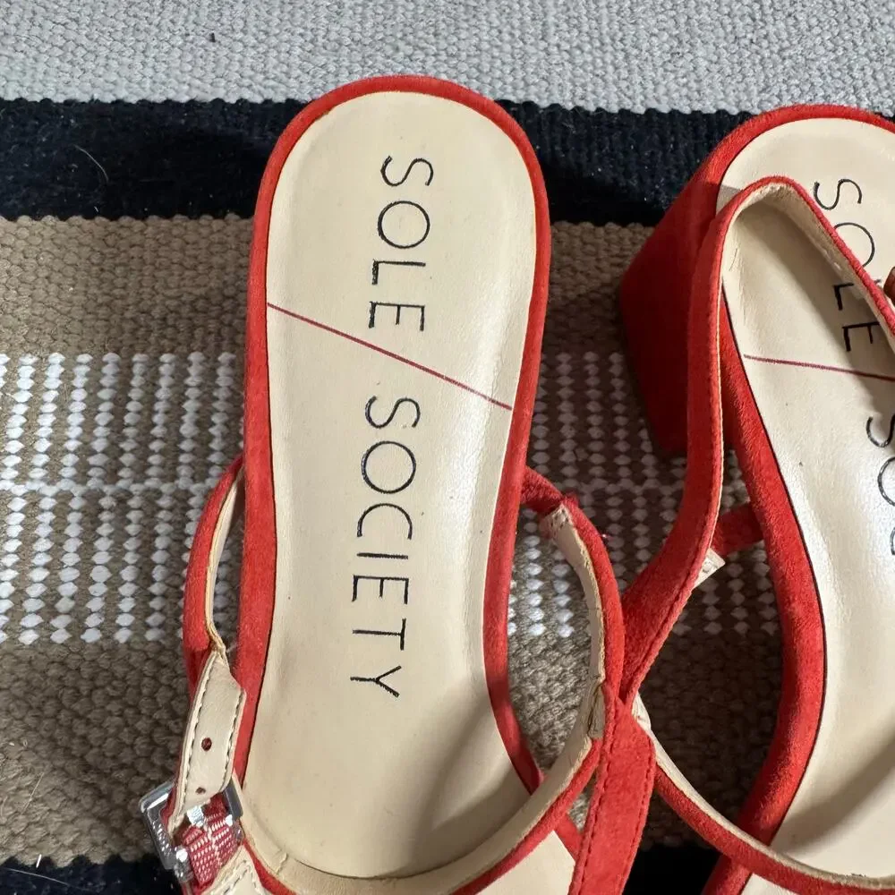 Sole Society Strappy Heel Shoe 9M Burnt‎ Orange Faux Suede Wedding Guest Formal